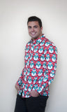 Red Christmas Shirt with penguins, much cooler than a Christmas jumper.